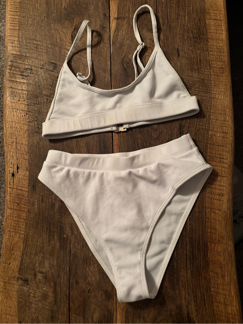 Women’s White Ribbed High-Waist Bikini Set